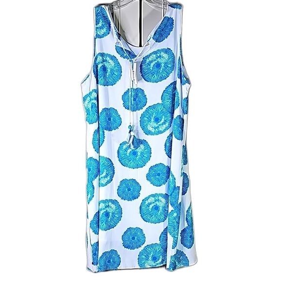 Hadley Dress Bohemian Style Shift Blue Green White Fully Lined Size Large NWT - Picture 2 of 9